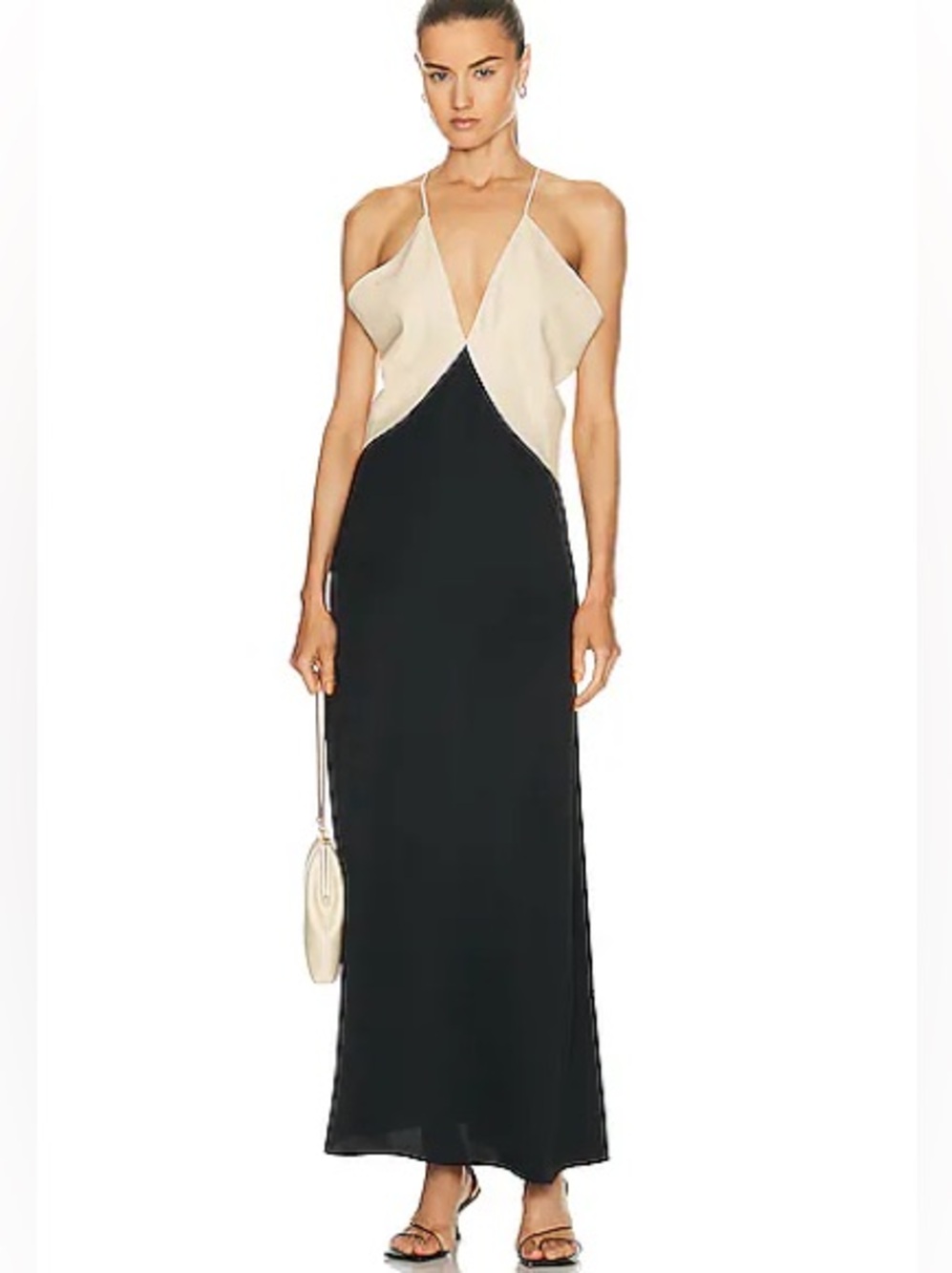 Toteme Black and Beige Two-Tone Silk Slip Dress